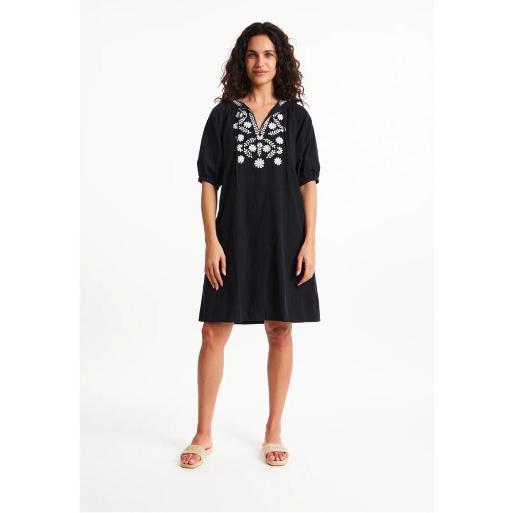 People Tree Pia Embroidered Dress, black, size 4